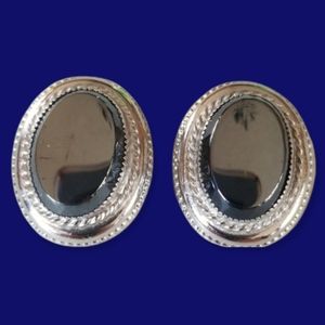 Vintage Mid Century Whiting and Davis Silver Tone Hematite Clip Earrings